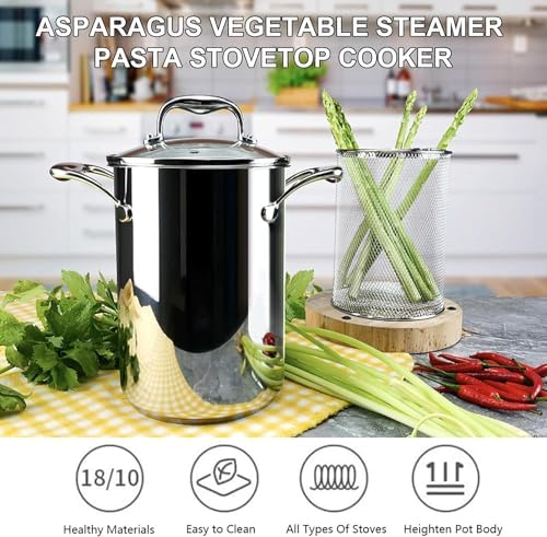 Stainless Steel Asparagus Steamer with Basket and Glass Lid