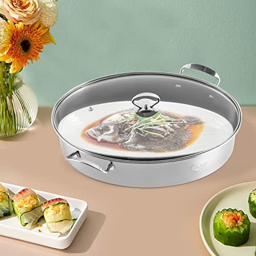 DYRABREST Fish Steamer with Rack and Ceramic Plate