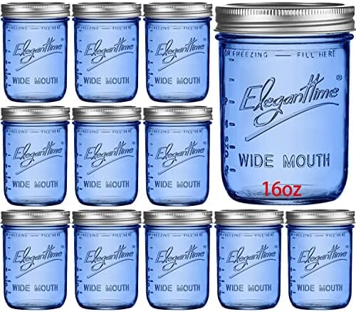 eleganttime 16 oz Blue Mason Jars 12 Pack with Lids 1