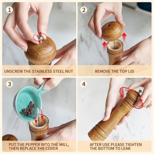 SHIKORI 10 Inch Wooden Salt Pepper Mill Set