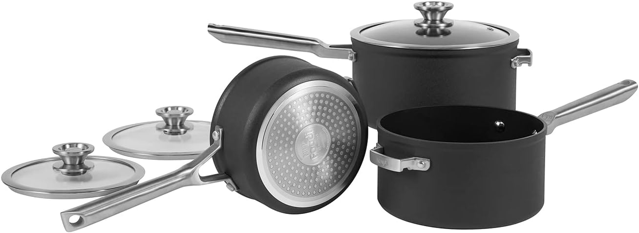 Ninja ZEROSTICK 3-Piece Stackable Saucepan Set Non-Stick Grey 16cm 18cm 20cm