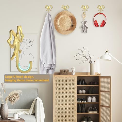 WODEGIFT Large Gold Bow Wall Hooks for Coats
