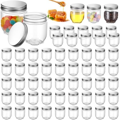 Tanlade 60 Pcs 4 oz Clear Plastic Jars with Lids 1
