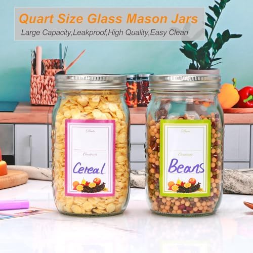 Encheng 12-Pack 32oz Clear Glass Mason Jars with Lids and Bands