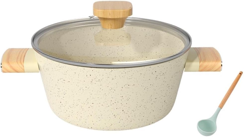 VKEID Medical Stone Nonstick Stock Pot with Tempered Glass Lid