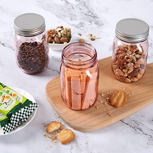 Amzcku 16 oz Rose Pink Mason Jars with Lids 6 Pack