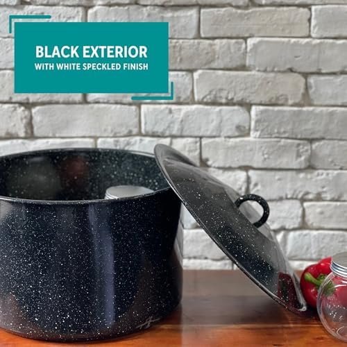 MIRRO 210qt Enamel Stock Pot with Rack Black