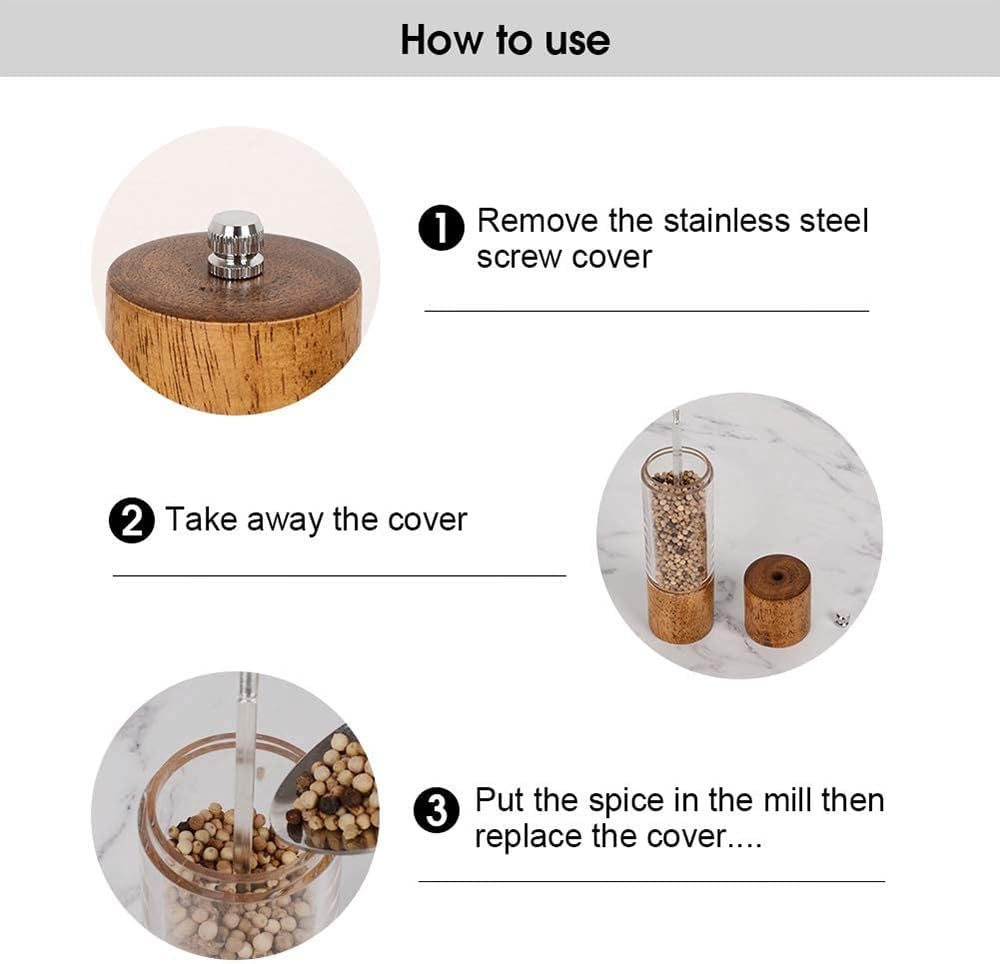 HXDMY Wooden Pepper Mill with Adjustable Ceramic Core