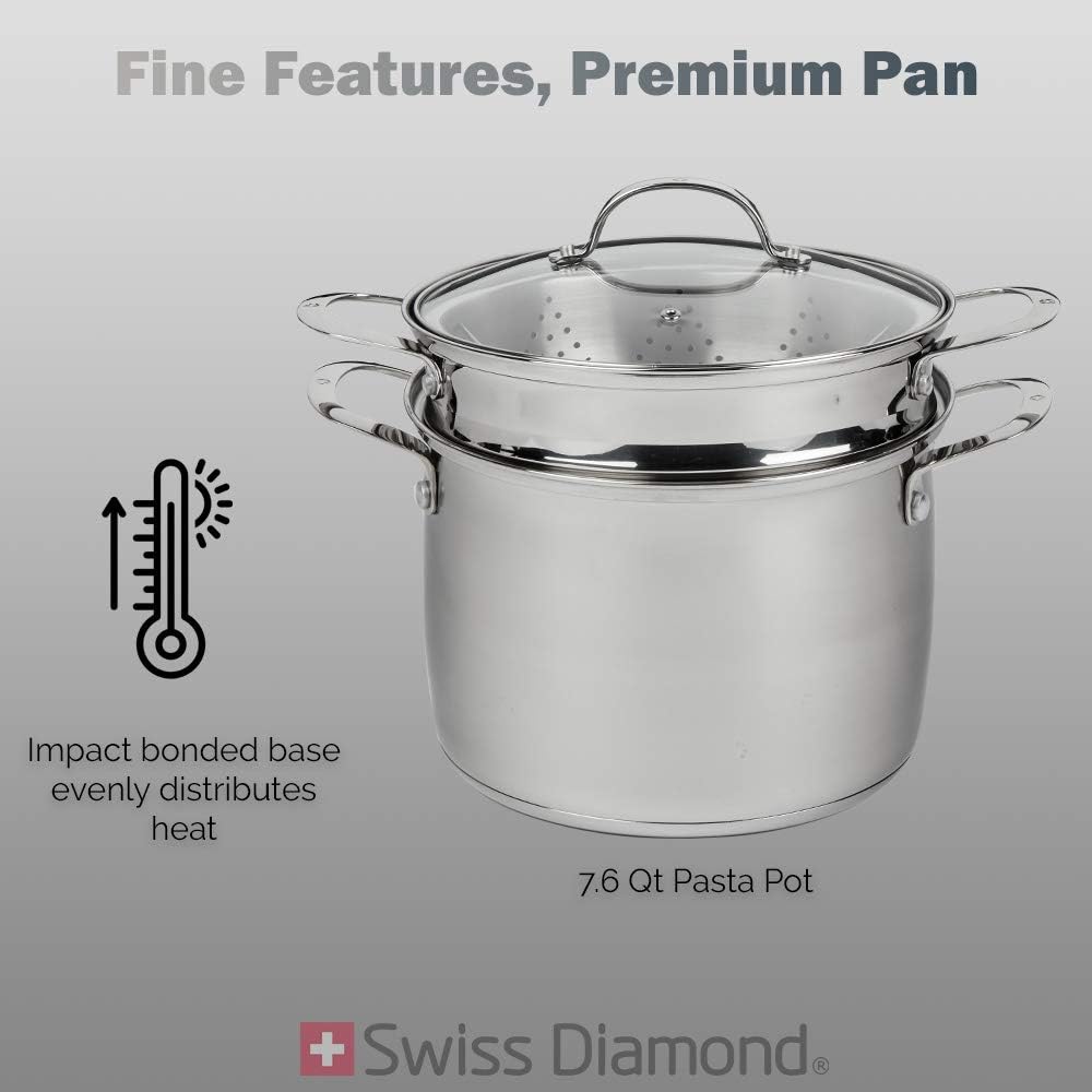 Swiss Diamond 3-in-1 Stainless Steel Cookware Set with Strainer and Steamer