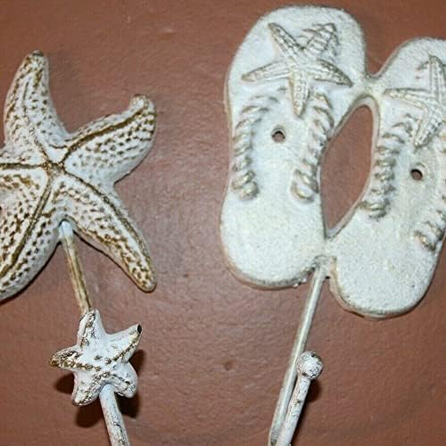 Coastal Farmhouse Bath Towel Hooks Set Distressed Cast Iron