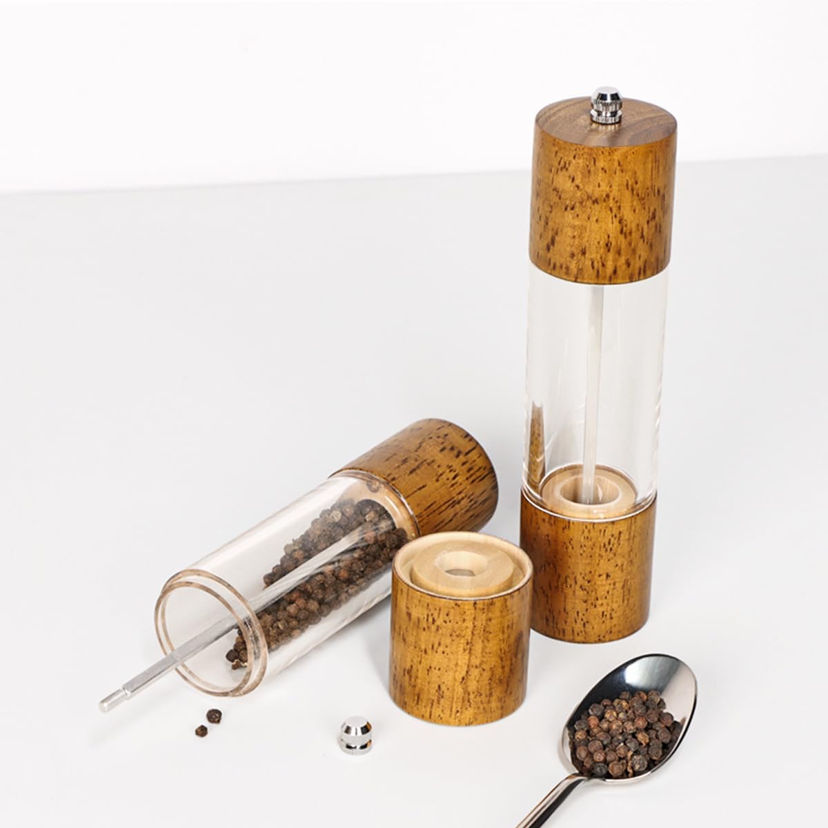 LZMS 4 Pack 8 Acrylic Salt Pepper Mill Set with Adjustable Coarseness