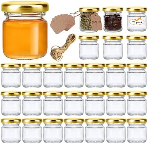 Encheng 15oz Clear Glass Jars Set of 70 with Golden Lids
