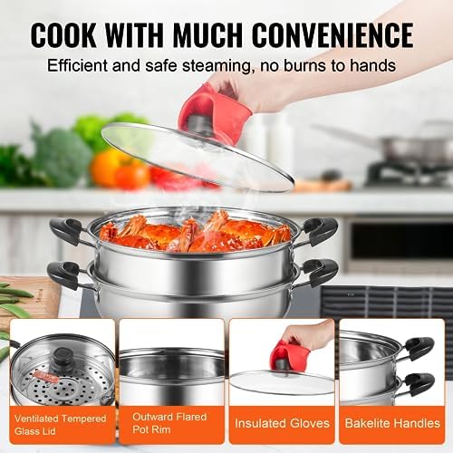 VEVOR 11in Steamer Pot Set with 3QT Stock Pot and Steamer Cloth