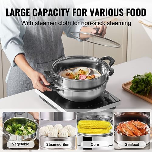 VEVOR 11in Steamer Pot Set with 3QT Stock Pot and Steamer Cloth