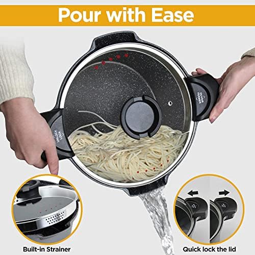 5 Quart Pasta Pot with Strainer Lid - PFOA Free Cast Aluminum Grey