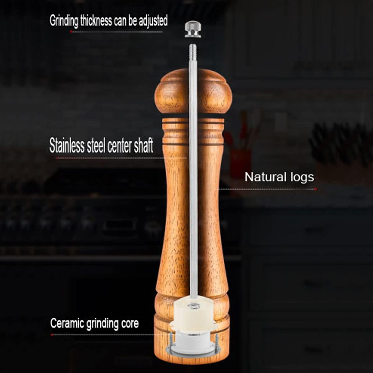 BINHAI Adjustable Pepper Mill Set 2 Piece 8 Inches