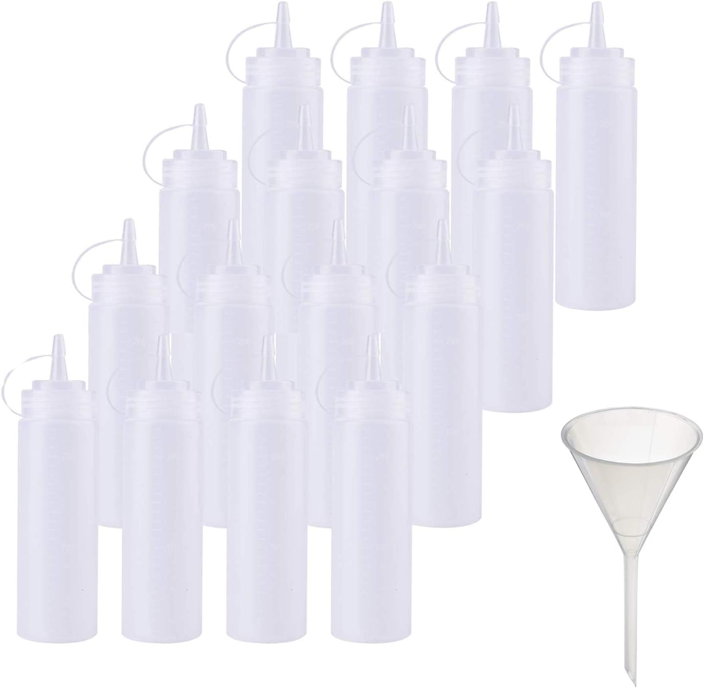 8-Oz Squeeze Condiment Bottles - 16 Pack with Twist Lids Funnel