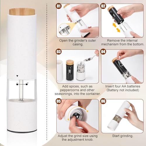 Electric Salt Pepper Grinder Set with LED Light and Spill Proof Base
