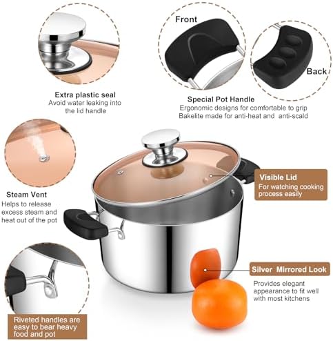 PP CHEF 8 Qt Stock Pot with Lid 3-Ply Stainless Steel