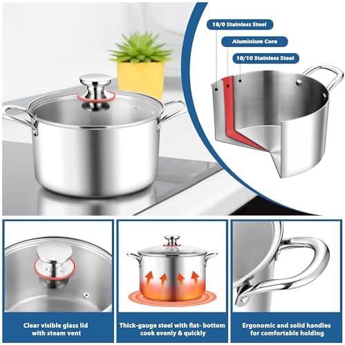E-far 6 Quart Stock Pot with Glass Lid 1