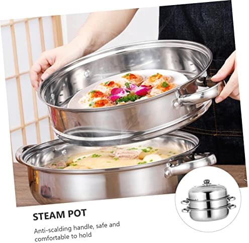 BEBEMOKO 3 Layer Steamer Pot Stainless Steel Glass with Anti-Scalding Handle