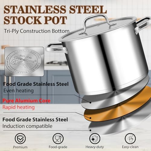 Rorence 8 QT Stockpot with Tempered Glass Lid 1