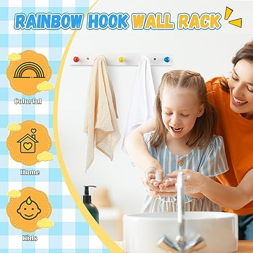 Maitys 4 Pcs Rainbow Kids Wall Coat Hooks