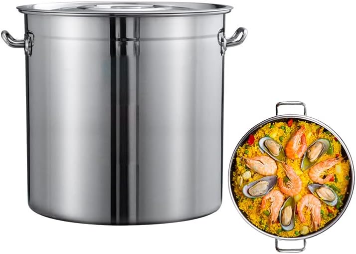 AIZYR 70L Commercial Stainless Steel Stockpot with Lid and Strainer Basket