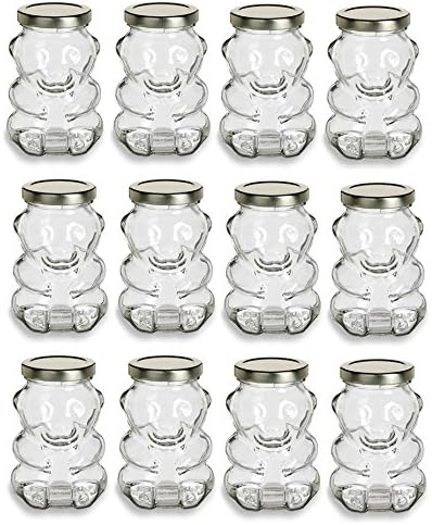 Nakpunar 12 Pcs 9 Oz Glass Bear Jars with Gold Lids