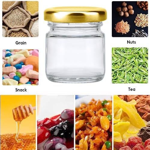 Encheng 15oz Clear Glass Jars Set of 70 with Golden Lids