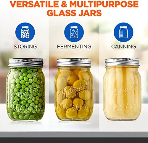 NutriChef 12-Pack 16 oz Mason Jars with Lids