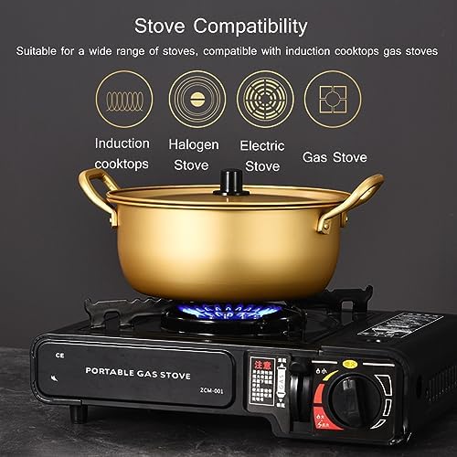 BINGWANG Ramen Cooking Pot 18cm Aluminum Stockpot with Lid and Double Handle