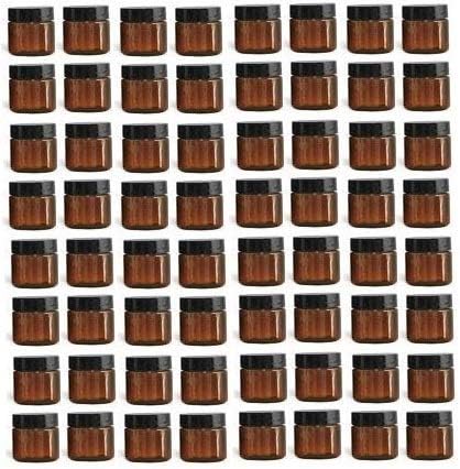 Nakpunar 64 pcs 1 oz Amber Brown Plastic Jars with Black Cap