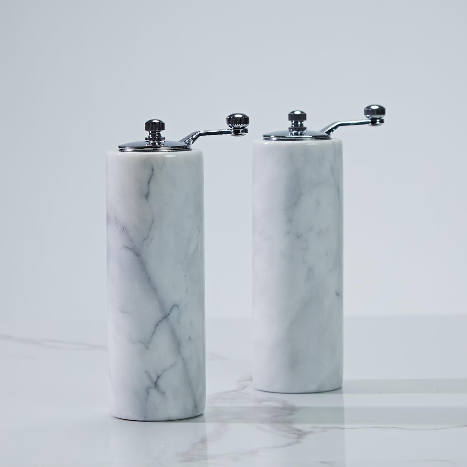 White Marble Adjustable Grind Pepper Mill with Grey Veining