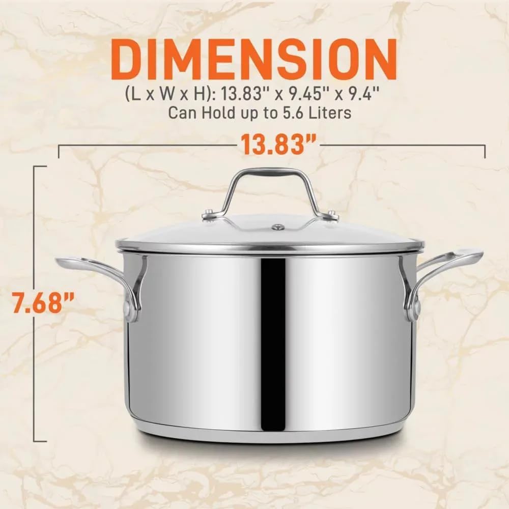 6 Quart Stainless Steel Stock Pot with See-Through Lid
