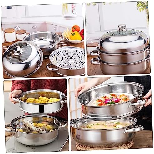 BEBEMOKO 3 Layer Steamer Pot Stainless Steel Glass with Anti-Scalding Handle