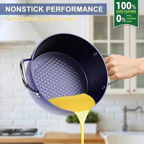 37 Quart Nonstick Stockpot with Lid - Blue Anodized Ceramic Induction Safe