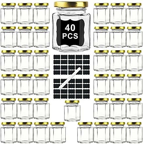 40 Pack Hexagonal Honey Jars with Lids - Reusable 34 Oz Glass Canning Containers
