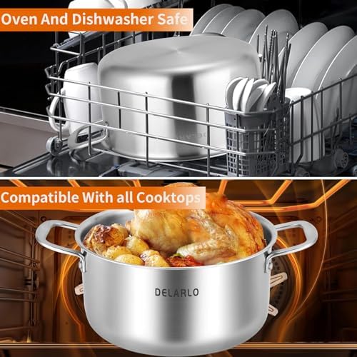 Delarlo 6QT Tri-Ply Stainless Steel Stockpot with Lid