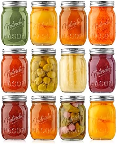 NutriChef 12-Pack 16 oz Mason Jars with Lids