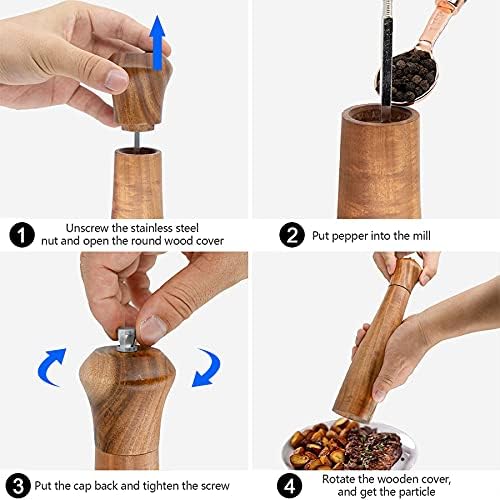 Zewellcuis Wood Salt Pepper Mill Set 2PCS