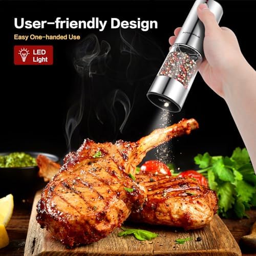 Advanfam Electric Pepper Mill with LED Light and Rechargeable Battery