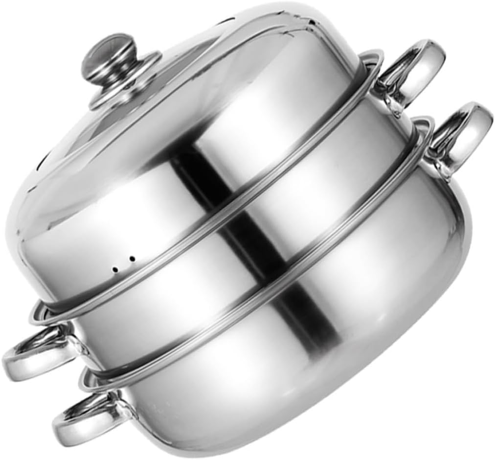 BEBEMOKO 3 Layer Steamer Pot Stainless Steel Glass with Anti-Scalding Handle
