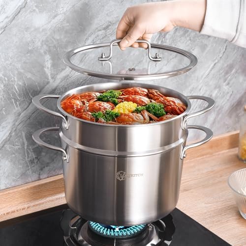 LOLYKITCH 3 Qt Tri-Ply Stock Pot with Lid and Steamer 1