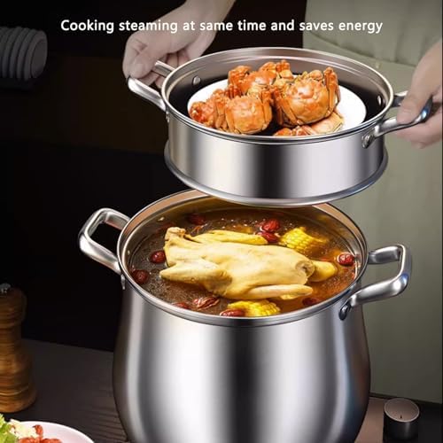 SVRITE 109 Qt Deep Chicken Stew Pot with Steamer Basket and Glass Lid