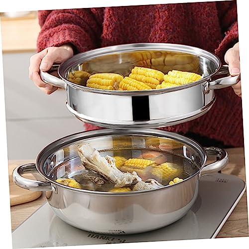 BEBEMOKO 3 Layer Steamer Pot Stainless Steel Glass with Anti-Scalding Handle