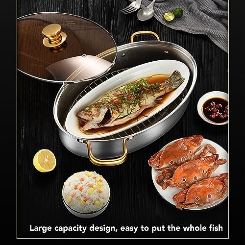 Stainless Steel Fish Steamer with Ceramic Lid and Rack