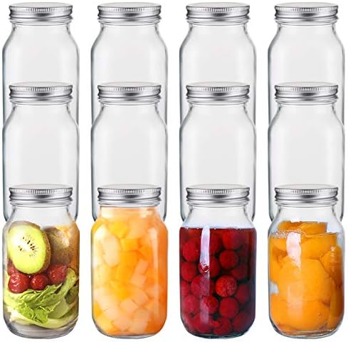 Jucoan 12 Pack 24 oz Square Glass Jars with Silver Lids