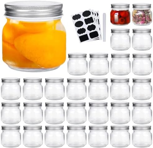 QAPPDA 8 oz Mason Jars with Silver Lids Set of 30