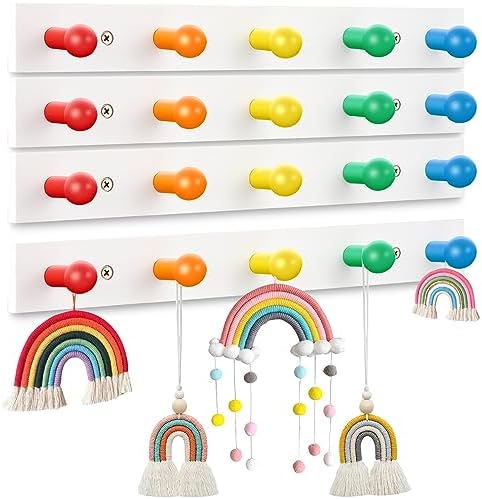 Maitys 4 Pcs Rainbow Kids Wall Coat Hooks